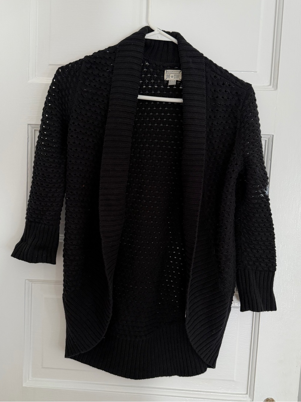 Converse Black Open-Weave Shawl Cardigan